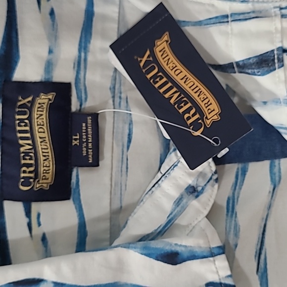 Mens shirt XL Cremieux 100% Cotton Blue Wave Pattern - Picture 2 of 2